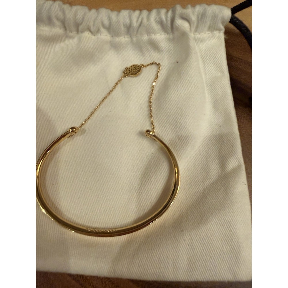 Henri bendel Gold Plated Petite Bangle Bracelet‎ Blue Crystal Charm Safety Clasp